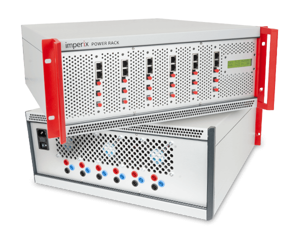 Three-phase bridge inverter modules inside a rack-mountable enclosure.